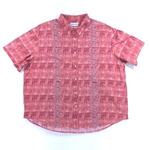 Saddlebred Mens Button Down Shirt 3X Red Classic Fit Short Sleeve Geometric